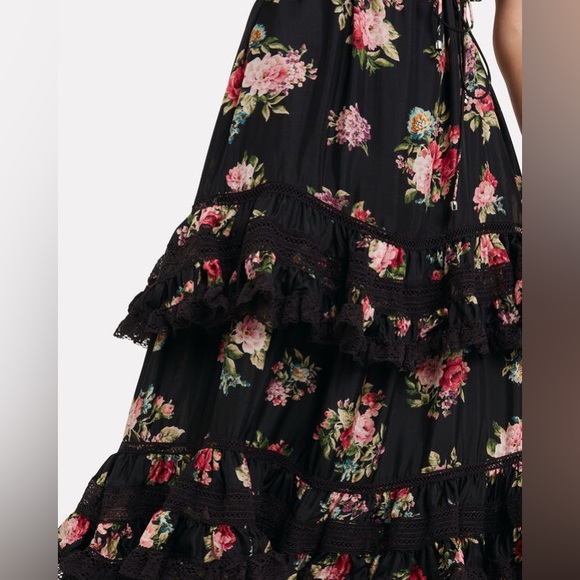 Zimmermann Honour Floral-print Tiered Silk Midi Dress In Black- siz… - Picture 5 of 15
